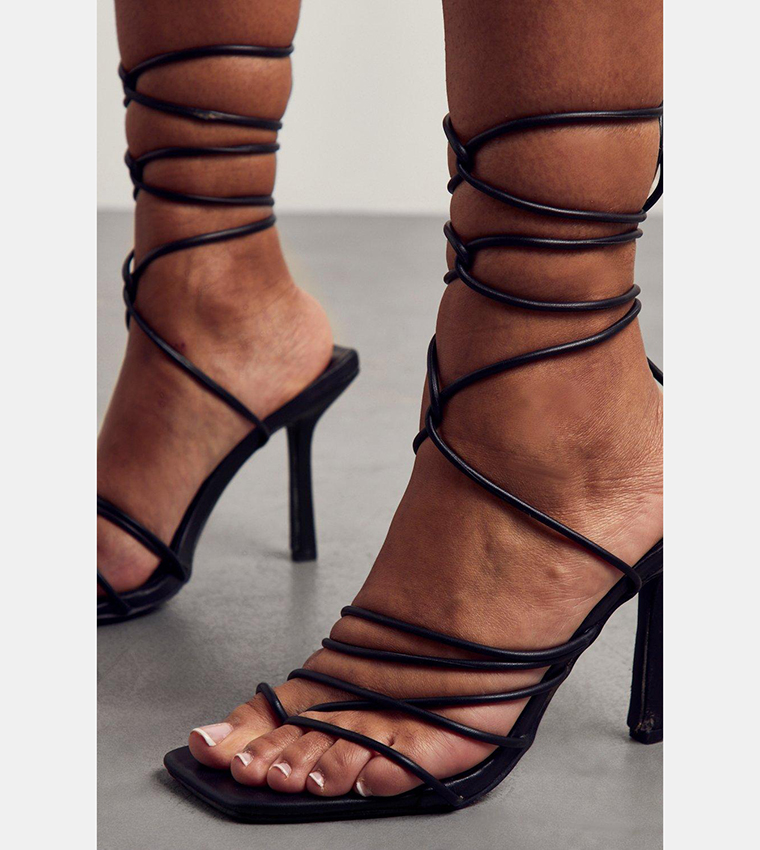 Black pointed lace up heels best sale