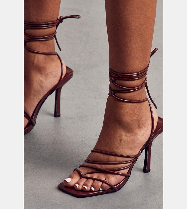 Buy MissPap Lace Up Strappy Heel Sandals In Brown 6thStreet Kuwait