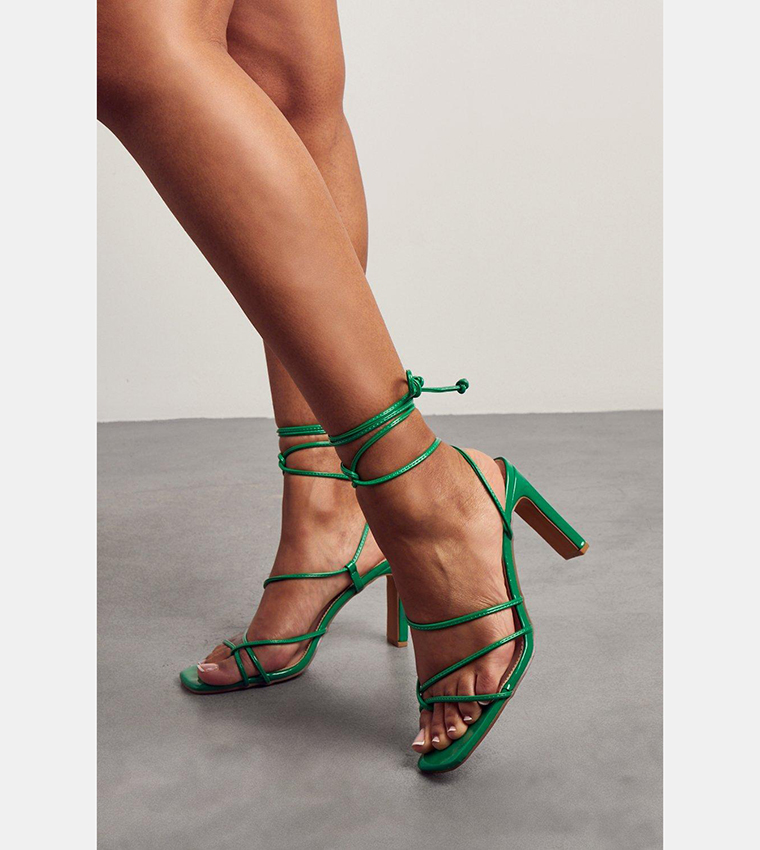 Buy MissPap Strappy Tie Up Mid Heel Sandals In Green 6thStreet Bahrain