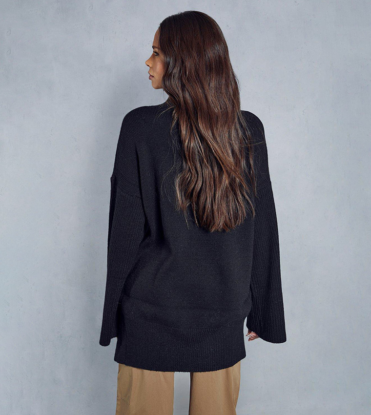 Split Detail Fluted Sleeves Sweater