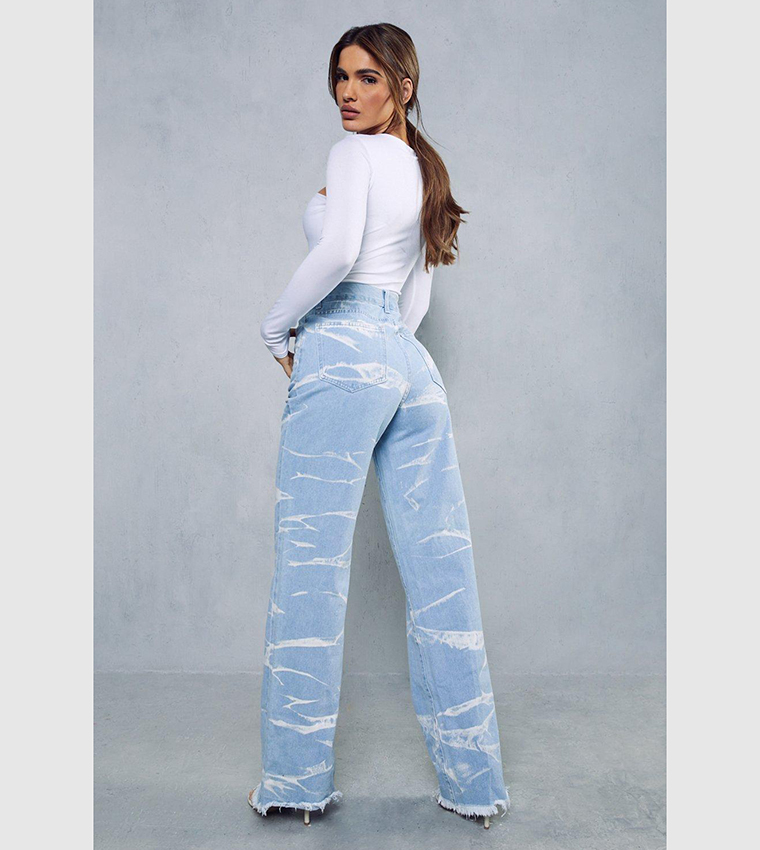 Buy MissPap Bleach Marble Raw Hem Wide Leg Jeans In Blue 6thStreet Qatar