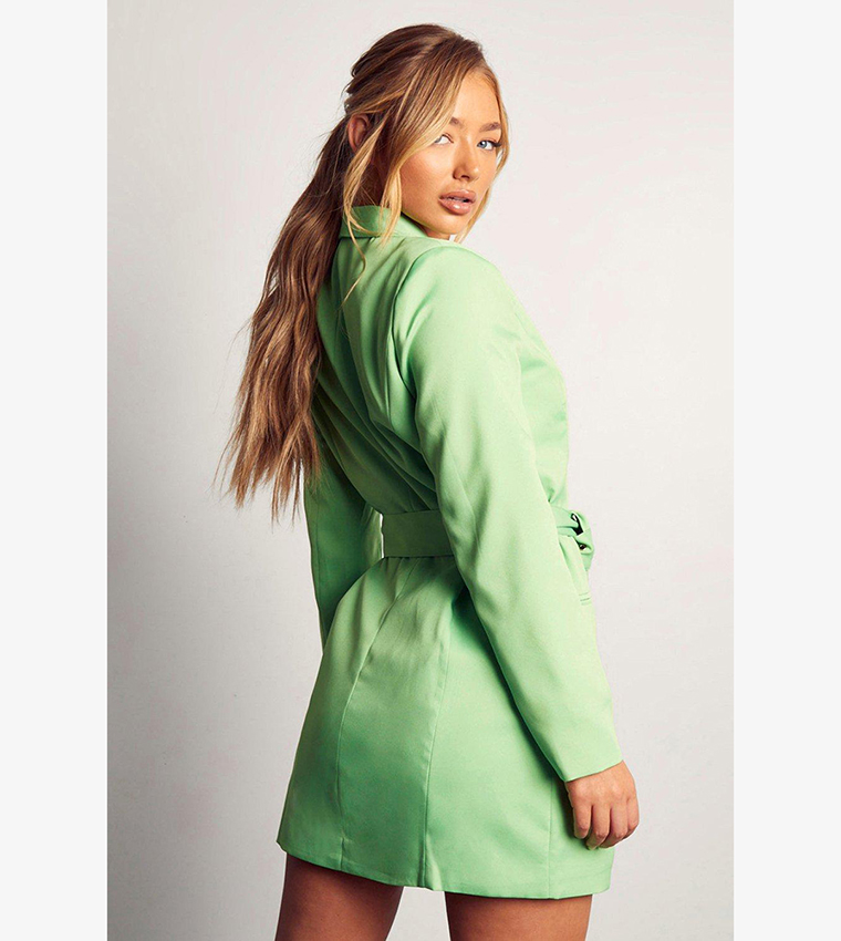 Buy MissPap Asymmetric Gold Buckle Belted Blazer Dress In Green | 6thstreet Bahrain Buy MissPap Asymmetric Gold Buckle Belted Blazer Dress In Green | 6thstreet Bahrain