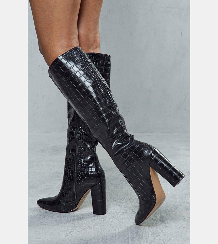 Croc Knee High Heeled Boots