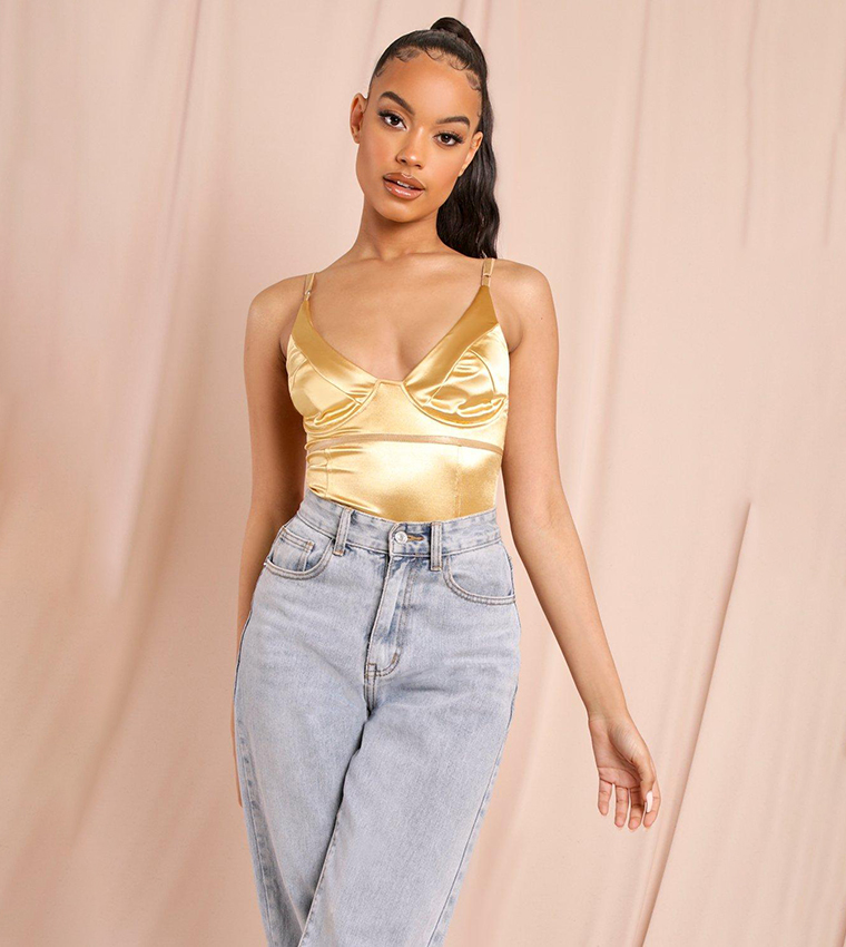 Buy MissPap Satin Strappy Bodysuit Top In Beige 6thStreet UAE