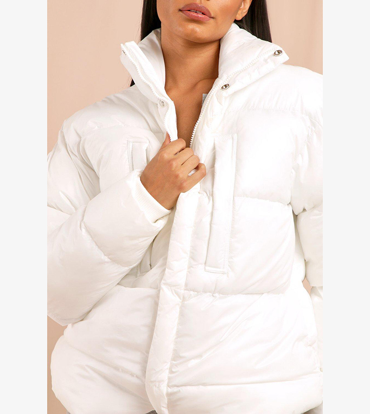 Buy MissPap Oversized Funnel Neck Cire Puffer Jacket In White 6thStreet Saudi Arabia