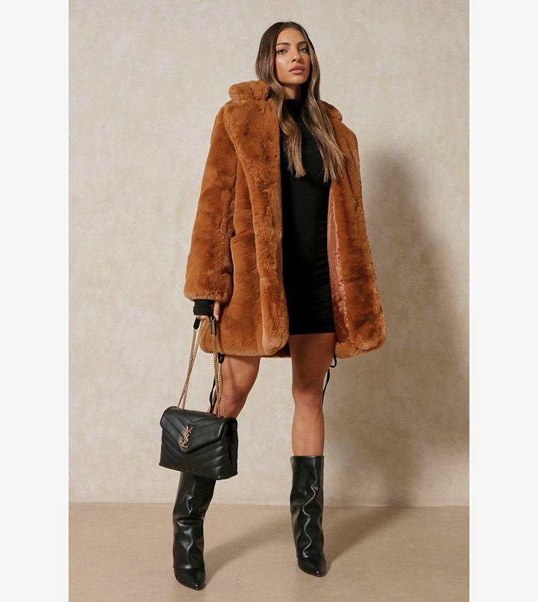 Buy Misspap Oversized Faux Fur Coat In Beige 6thstreet Saudi Arabia 