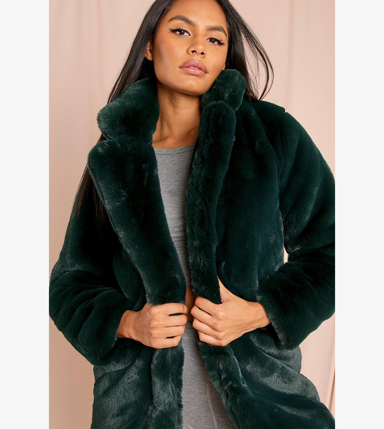 Buy MissPap Oversized Faux Fur Coat In Green 6thStreet Saudi Arabia