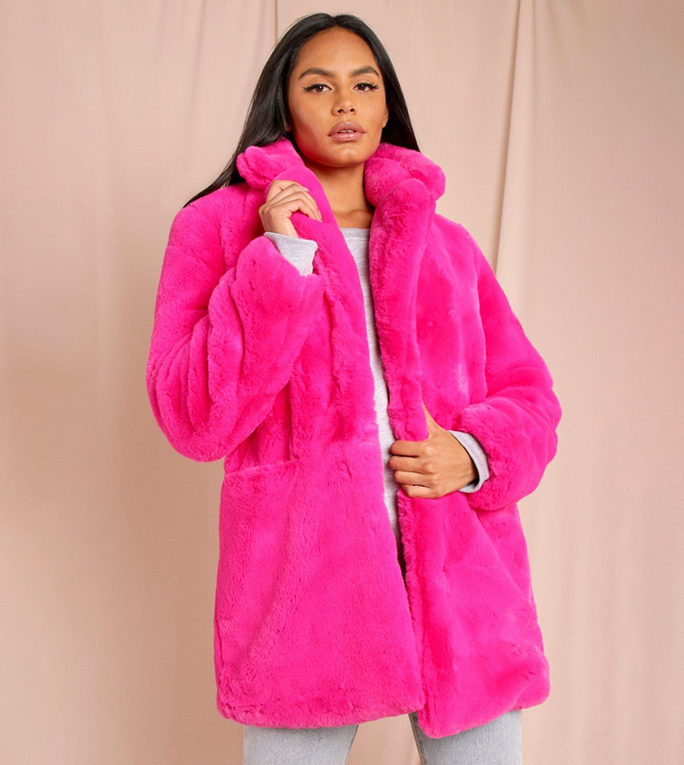 Buy Misspap Oversized Faux Fur Coat In Pink 6thstreet Saudi Arabia 