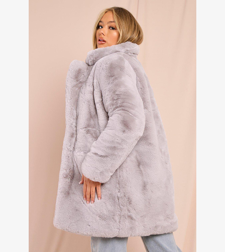 Buy Misspap Oversized Faux Fur Coat In Grey 6thstreet Kuwait 