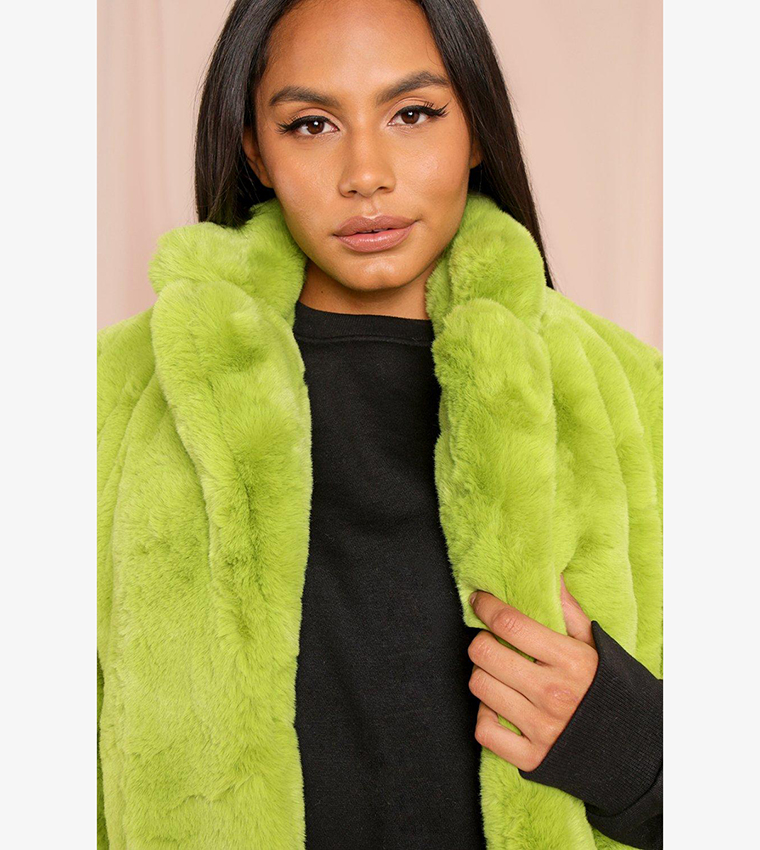 Buy MissPap Oversized Faux Fur Coat In Green 6thStreet Qatar