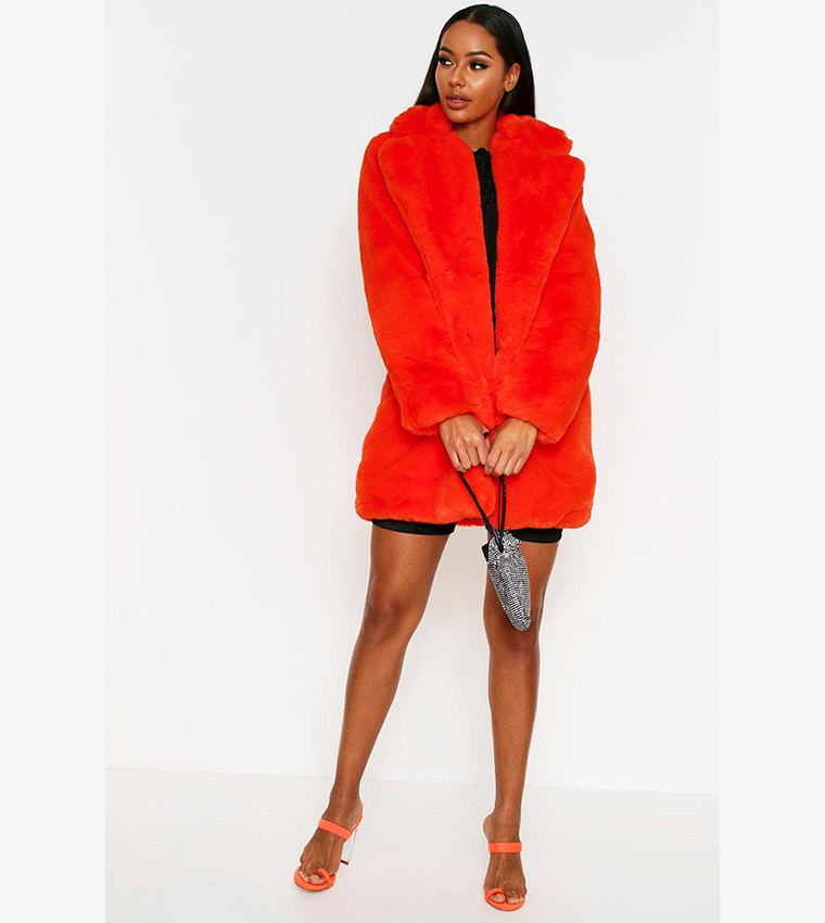 Buy MissPap Oversized Faux Fur Coat In Orange | 6thStreet Oman