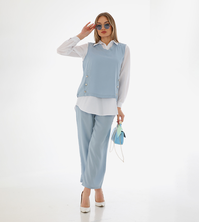 3-Piece Solid Long Sleeves Co-Ord Set