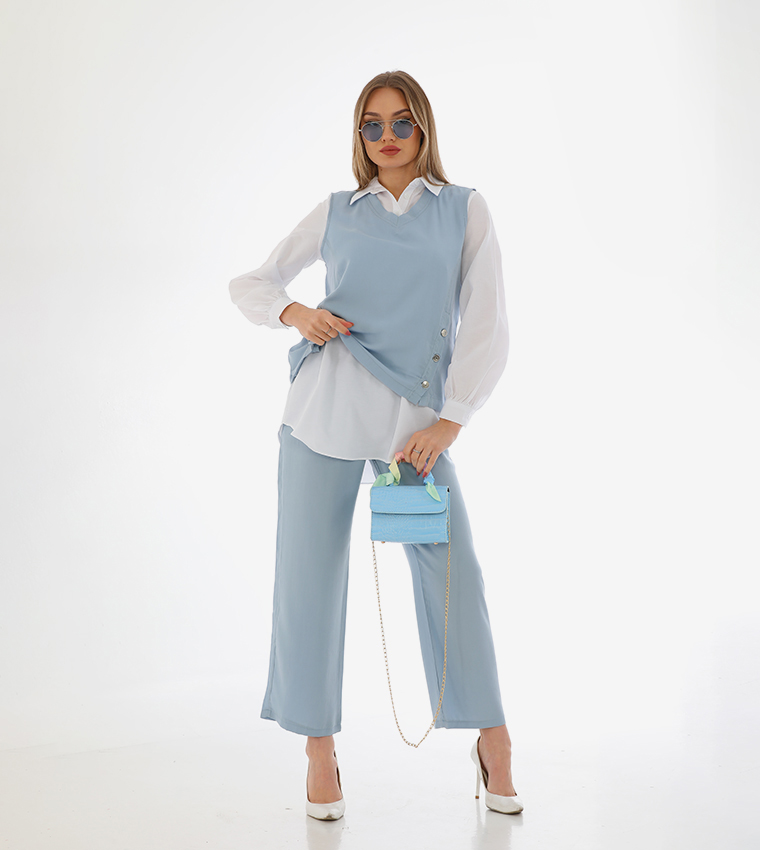 3-Piece Solid Long Sleeves Co-Ord Set