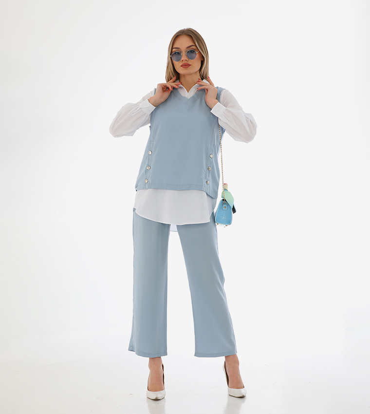 3-Piece Solid Long Sleeves Co-Ord Set