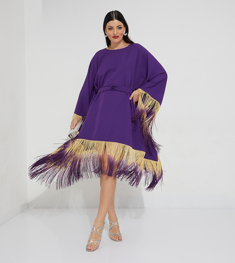 Fringed Kaftan with Waist Belt