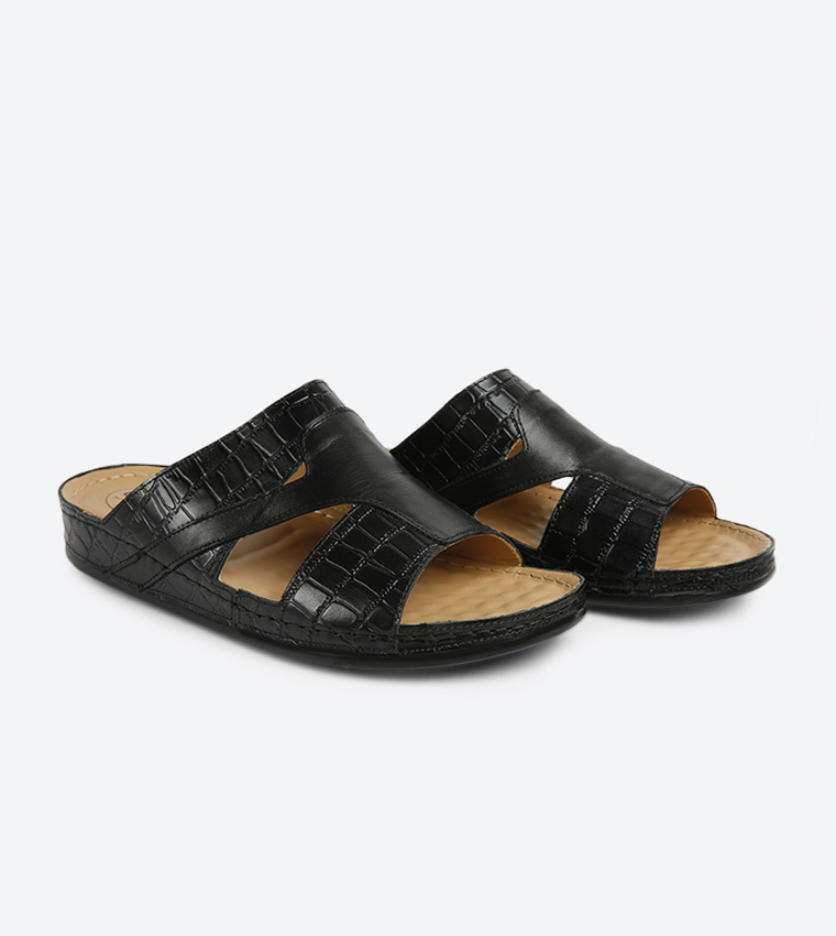 Crocodile Pattern Arabic Sandals - Black - MSDCP1923-BLK
