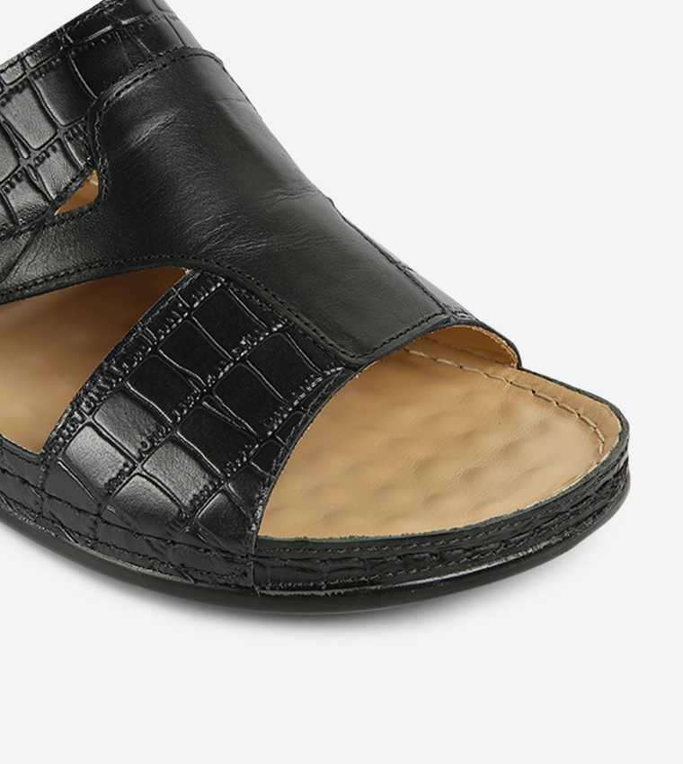 Crocodile Pattern Arabic Sandals - Black - MSDCP1923-BLK