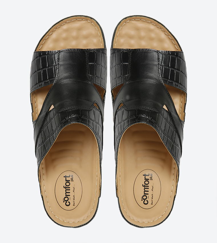 Crocodile Pattern Arabic Sandals - Black - MSDCP1923-BLK