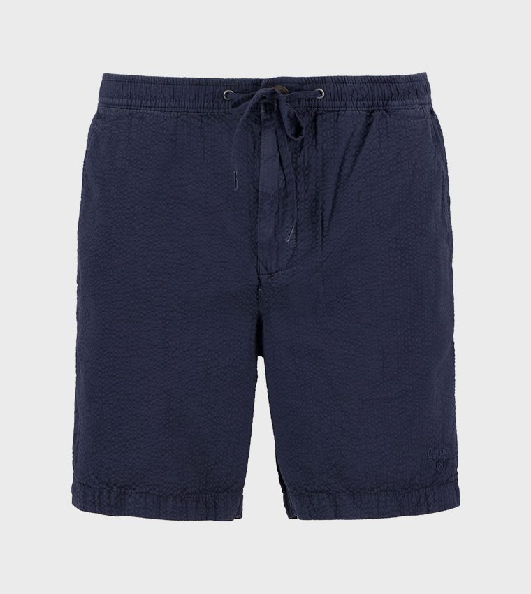 Drawstring Waist Relaxed Fit Seersucker Shorts