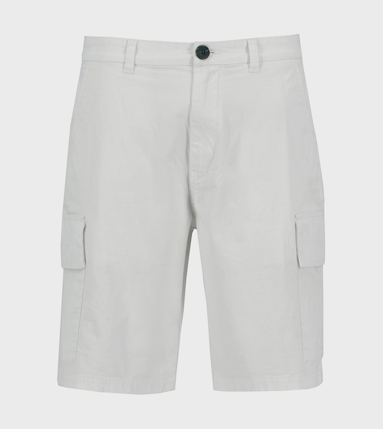 TWILL Solid Button Closure Cargo Shorts