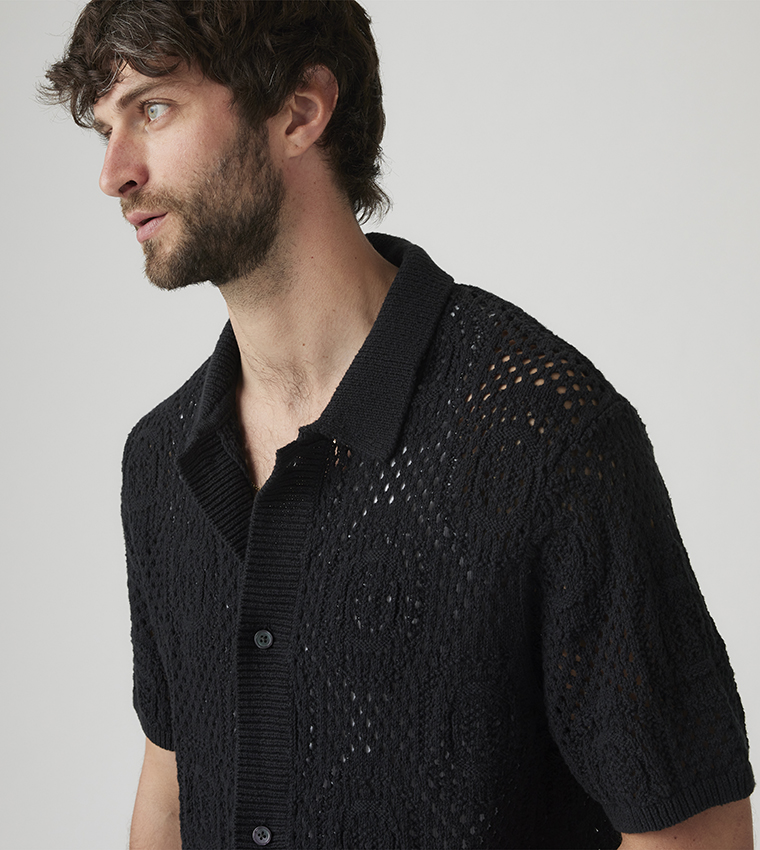 Openwork Short Sleeves Sweater Shirt