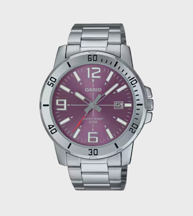 Purple Dial Stainless Steel Strap Analog Watch