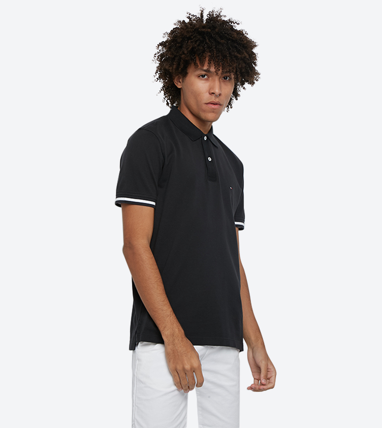 Short Sleeve Basic Tipped Regular Fit Polo Shirt - Black