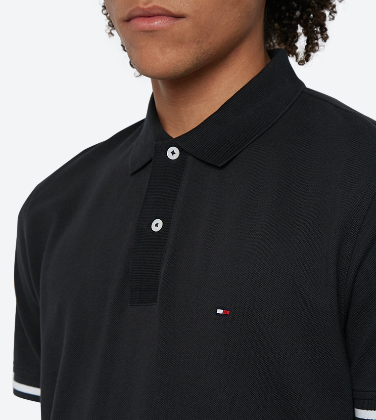 Short Sleeve Basic Tipped Regular Fit Polo Shirt - Black