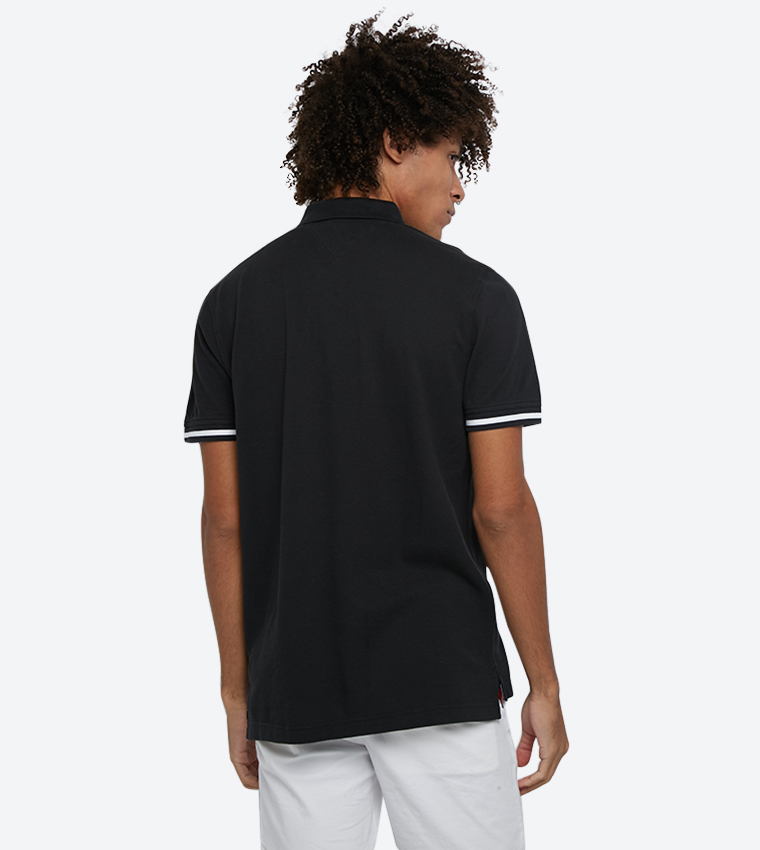 Short Sleeve Basic Tipped Regular Fit Polo Shirt - Black