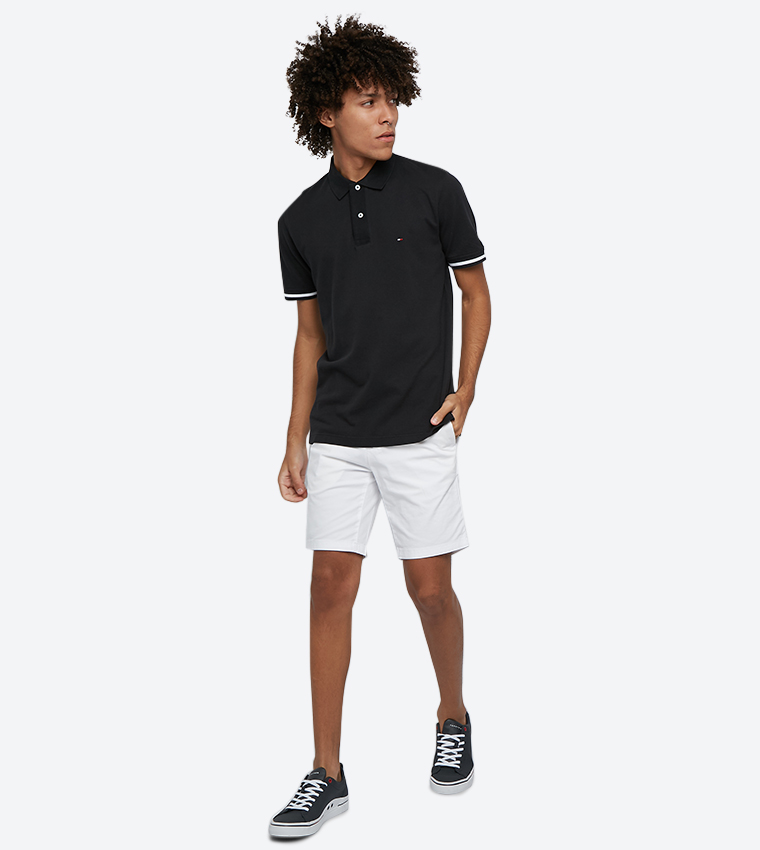 Short Sleeve Basic Tipped Regular Fit Polo Shirt - Black