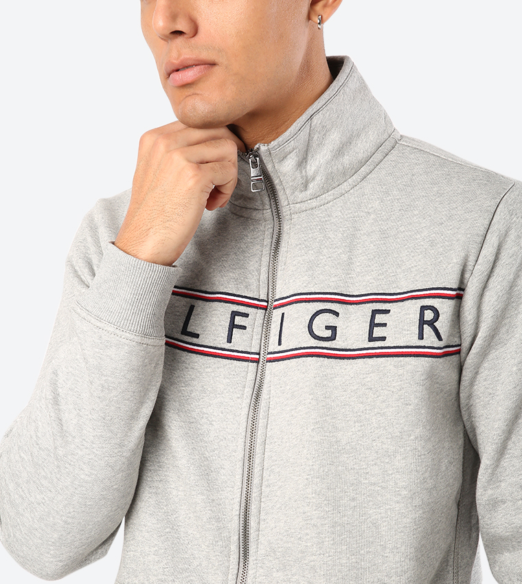 Full Zip Closure Long Sleeve Sweat Jacket - Grey