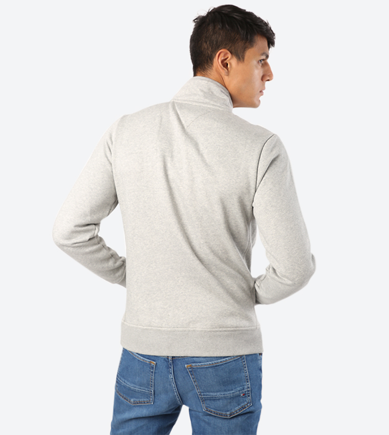 Full Zip Closure Long Sleeve Sweat Jacket - Grey