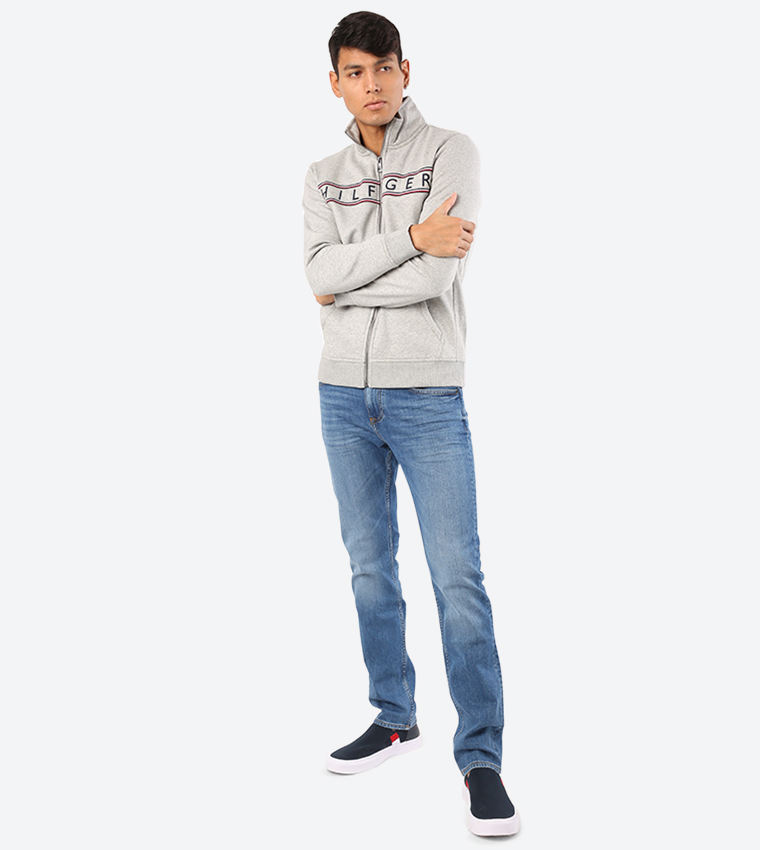 Full Zip Closure Long Sleeve Sweat Jacket - Grey
