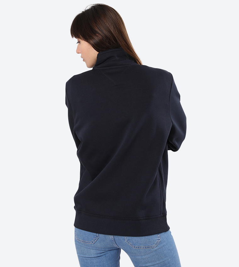 Logo Detail Zip Up Closure Long Sleeve Jacket - Navy
