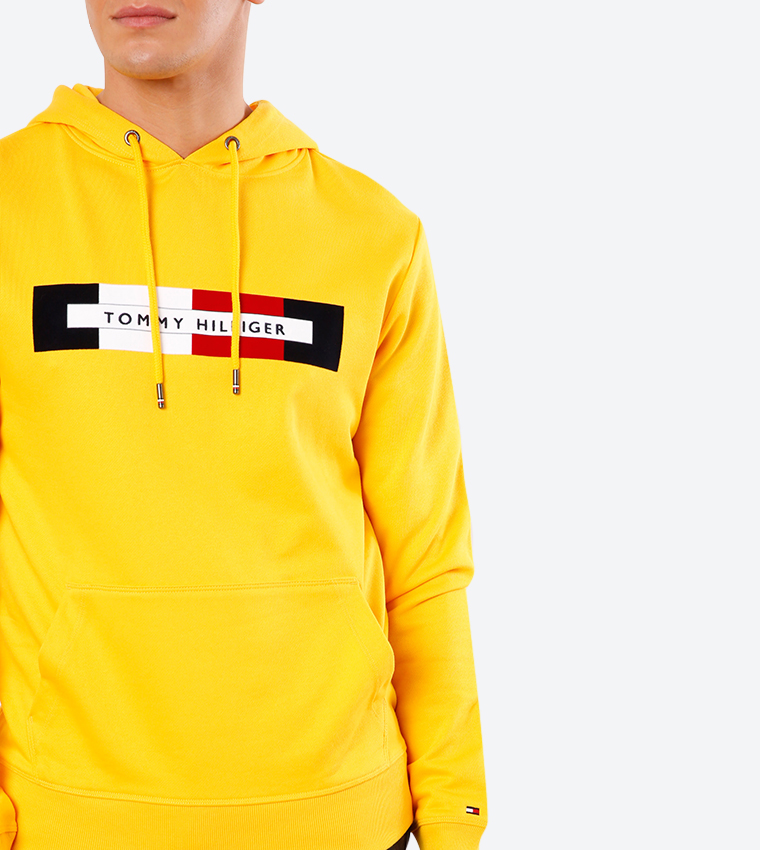 Buy Tommy Hilfiger Logo Details Long Sleeve High Neck Hoodie Yellow In
