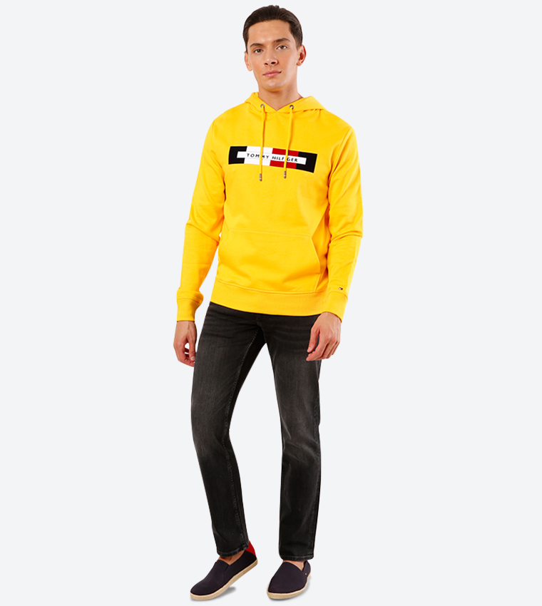 Buy Tommy Hilfiger Logo Details Long Sleeve High Neck Hoodie Yellow In