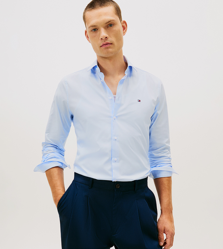 قميص بوبلين كم طويل