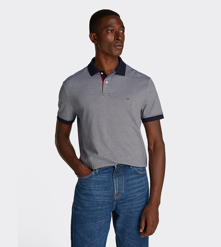 Striped Interlock Short Sleeves Polo T-Shirt