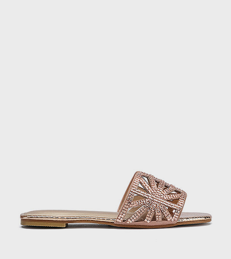 Embellished Open Toe Flat Sandals