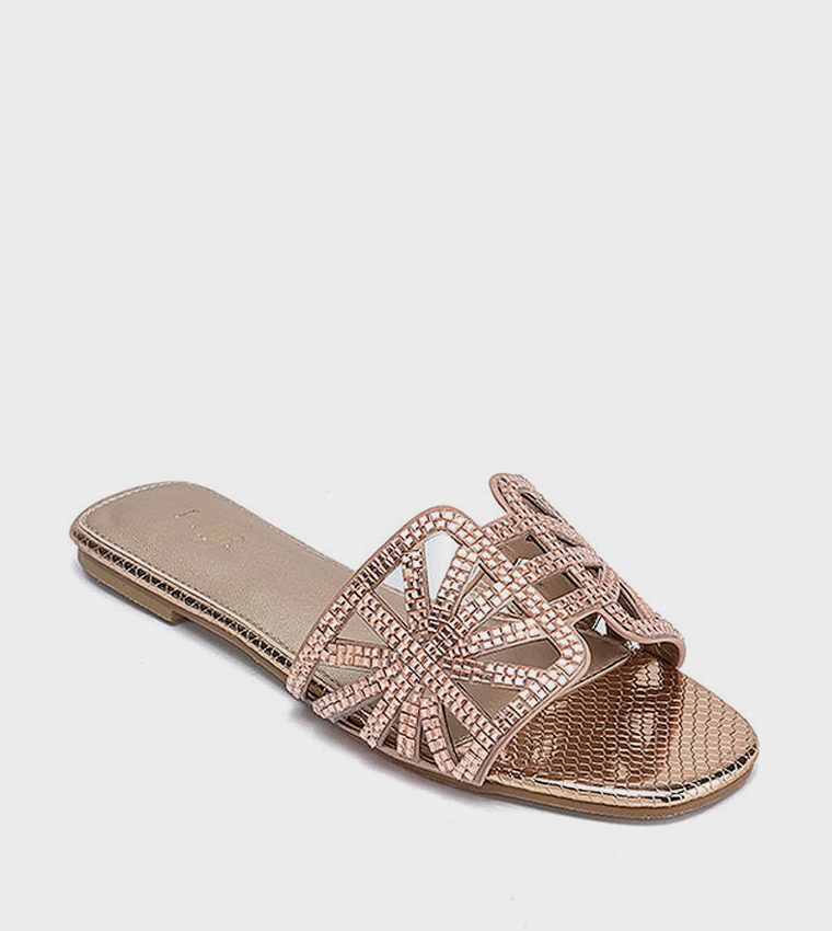 Embellished Open Toe Flat Sandals