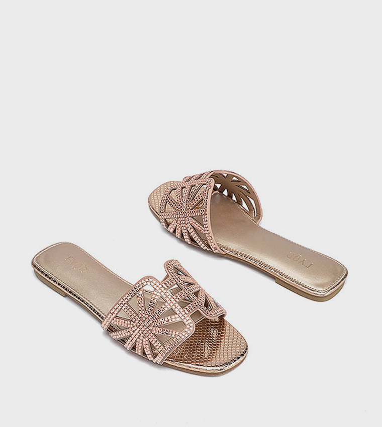 Embellished Open Toe Flat Sandals