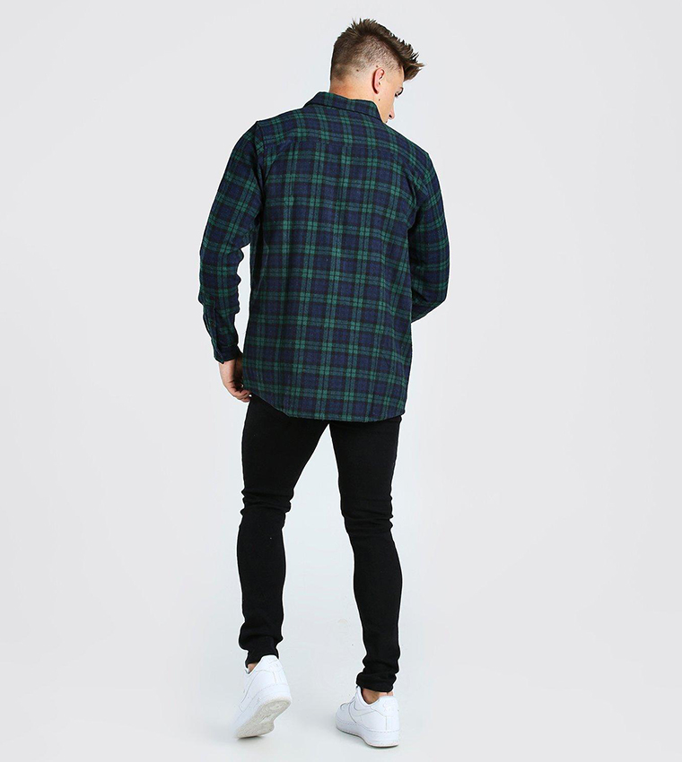 Buy Boohoo Long Sleeves Longline Flannel Check Shirt In Green 6thStreet Bahrain