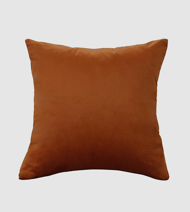 Buy In House Velvet Decorative Solid Filled Cushion Orange 25x25 Cm In ...