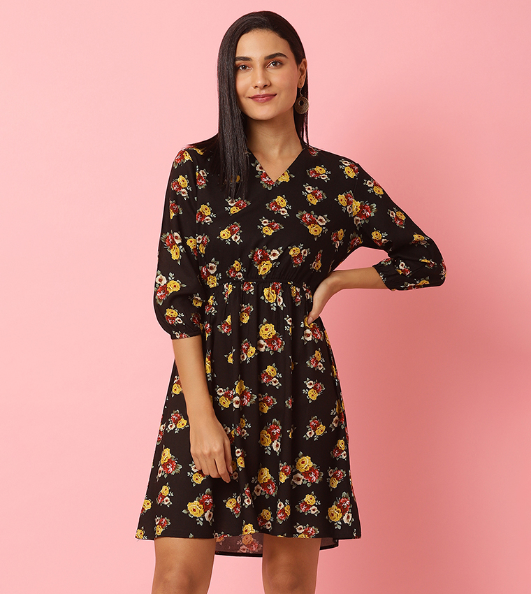 Buy HIS & HERS Printed Casual Mini Dress In Black 6thStreet UAE
