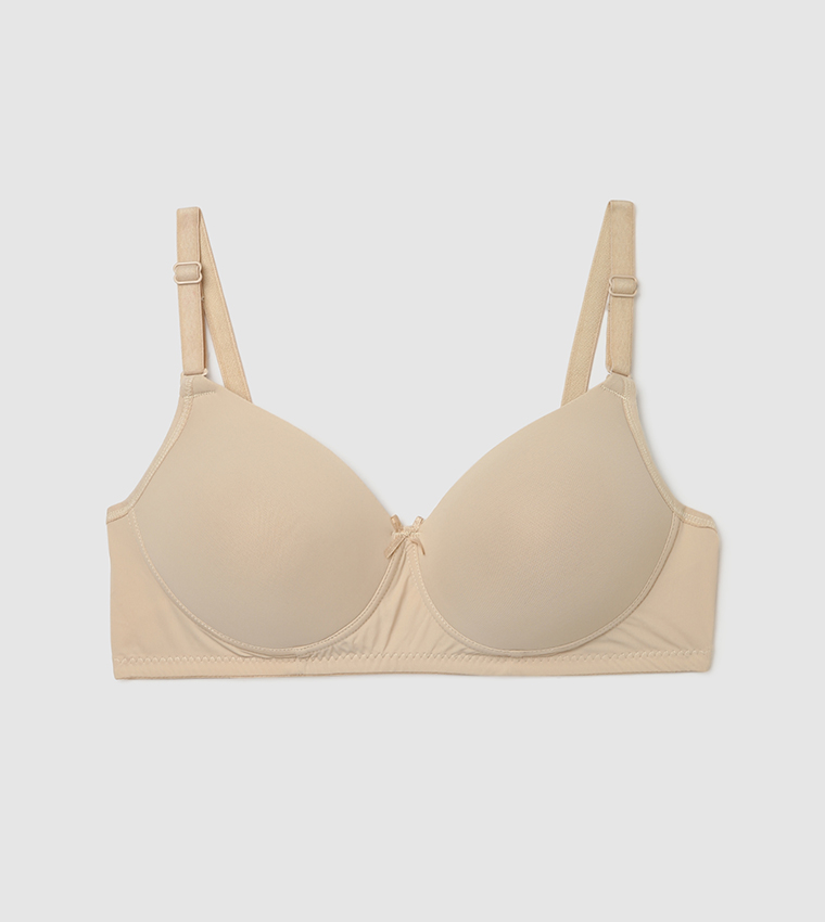 Buy HIS & HERS Solid T Shirt Bra In Beige