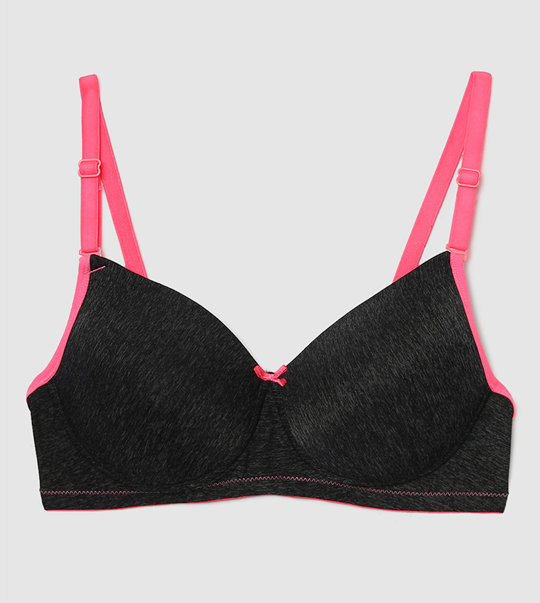 Buy HIS & HERS Solid T Shirt Bra In Black