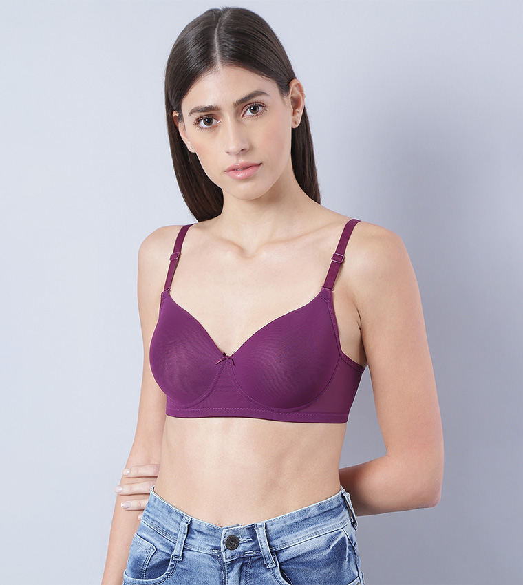 Buy HIS & HERS Solid T Shirt Bra In Purple