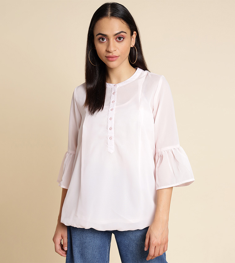 Babyhug Bell Sleeves Top And Salwaar With Dupatta Stone Embellished & Embroidered - Pink Yellow
