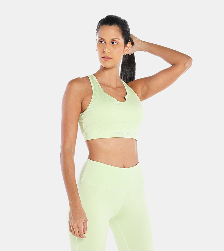 Buy HIS & HERS ATHLETIQ Solid Sports Bra In Lime