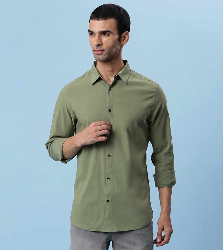 Green slim best sale fit dress shirt